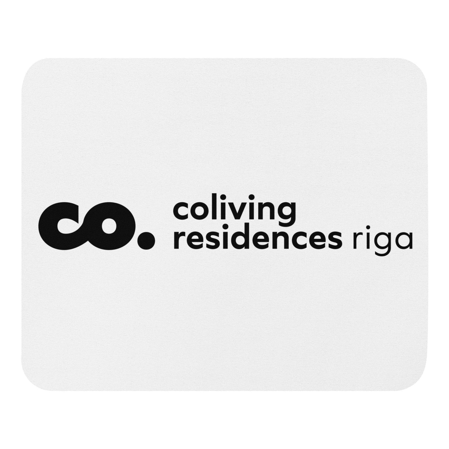 White Mouse Pad with black logo of coliving residences Riga