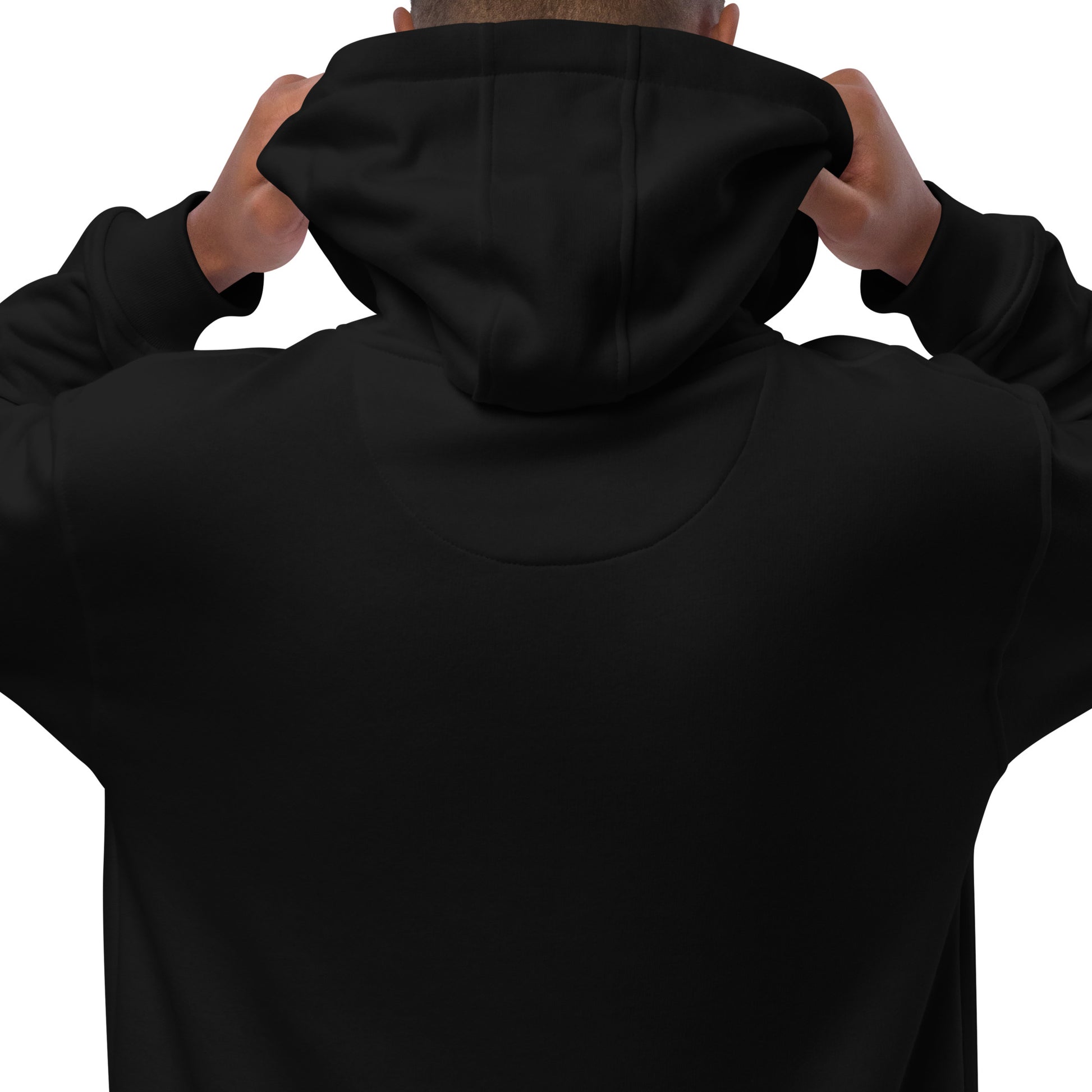 back view of black hoodie